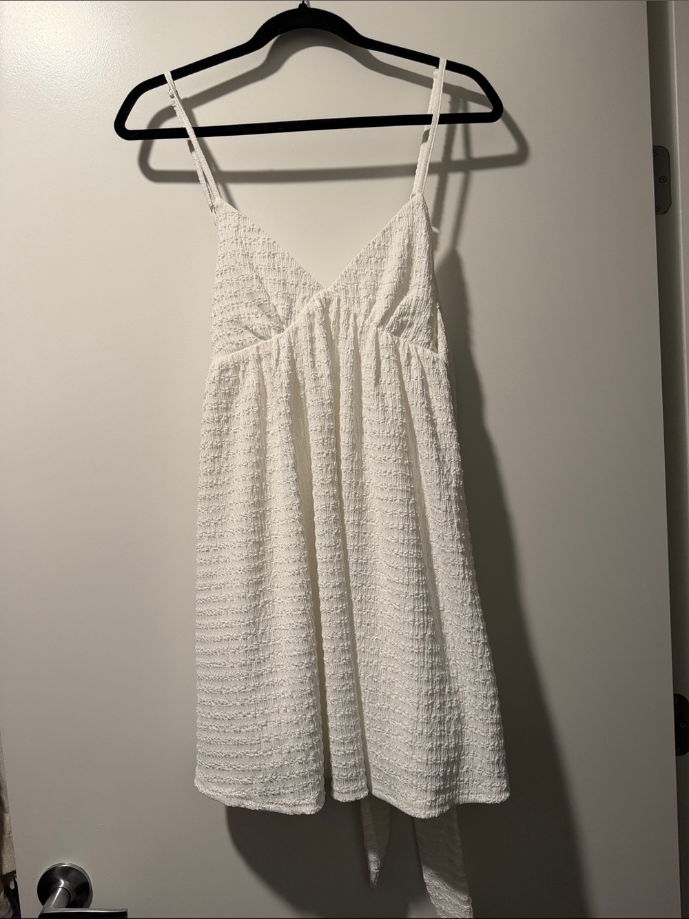 Lulu's White Textured Mini Dress with Spaghetti Straps